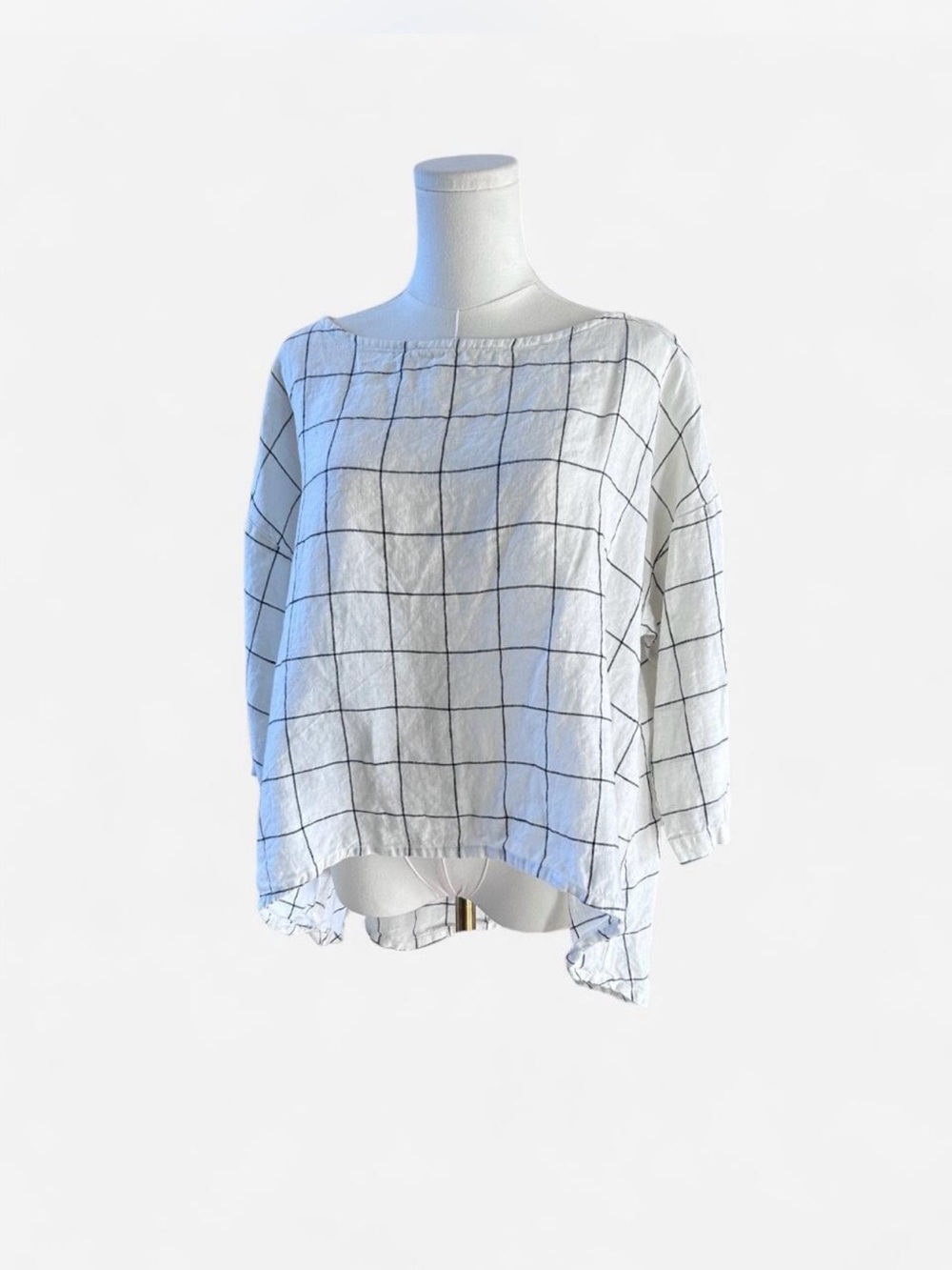 not PERFECT LINEN Oversized Boxy High-low
Windowpane Grid Top Size M Lagenlook